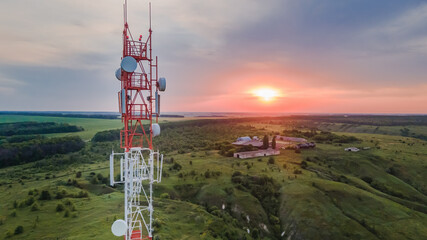 Telecommunication antenna cell tower of 4G and 5G. Base Transceiver Station telecom, Wireless...