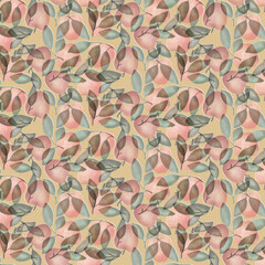 Seamless pattern design. Apple fruit pattern digital drawing. Modern ornament.  - 444606431