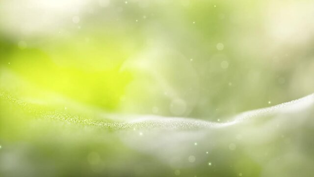 Slow motion of the abstract bubbles on sunny yellow green sunny nature bokeh background with artistic waves.