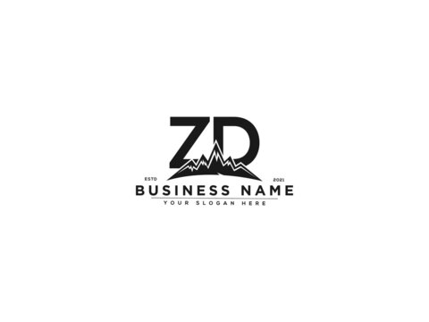 Letter ZD Logo, line art zd mountain logo icon vector for river forest hill landscape typography image design