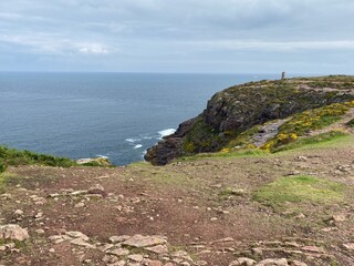 le cap frehel , paysage et phare dans la lande en bretagne