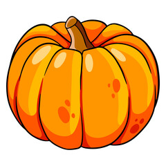 Vegetarian food. Ripe orange pumpkin. Halloween. Cartoon style.