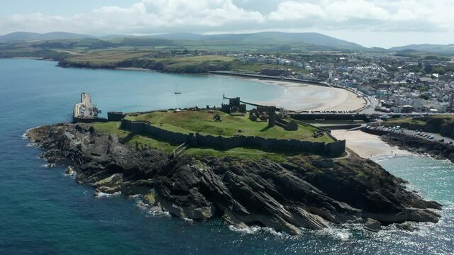 flying counter clockwise around Peel Castle in Isle of Man