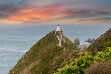 Famous landscape and lighthouse at Nugget Point, New Zealand