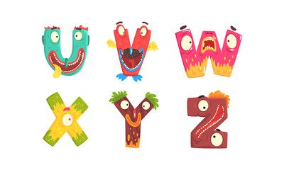 Monster Alphabet with Funny Capital Letter Having Open Toothy Mouth Vector Set