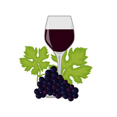 Grape wine. A bunch of grapes and a glass of wine. Vector illustration isolated on white background.