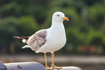 looking of healthy and strong seagull hovering on the roof	