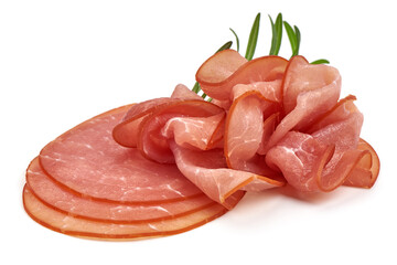 Prosciutto meat, Traditional smoked jamon, isolated on white background.