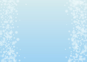 Light Confetti Background Vector Blue. Flake Fall Illustration. Grey Snowflake Random Card. Ice Snow Pattern.