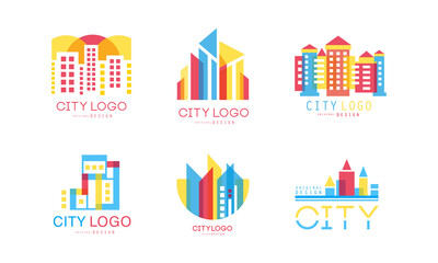 City Logo with Building and Architecture Shapes Vector Set