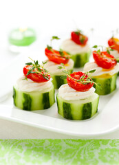 Holiday vegetable appetizer. Healthy vegetarian appetizer with fresh vegetables and sauce