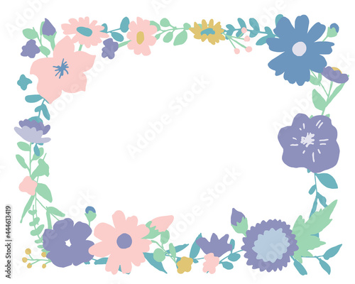 手書きの草木と花 夏カラーの花フレーム ベクターイラスト Handwritten Vegetation And Flowers Summer Color Flower Frame Vector Illustration Abstract Wall Mural Abstra Necomammma