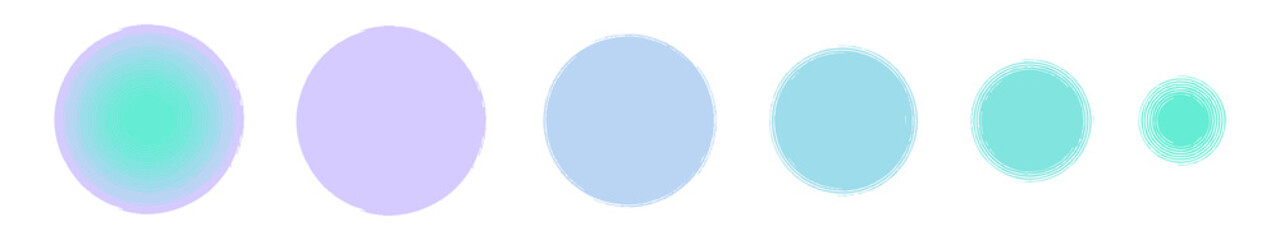 Set of 5 vector background circle frames with smooth color transition from lavender blue color to turquoise, concentric circles in grunge style, graphic element for web design, social media highlights