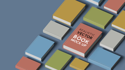 collection of hardcover realistic books. Mock up template for marketing. Vector illustration