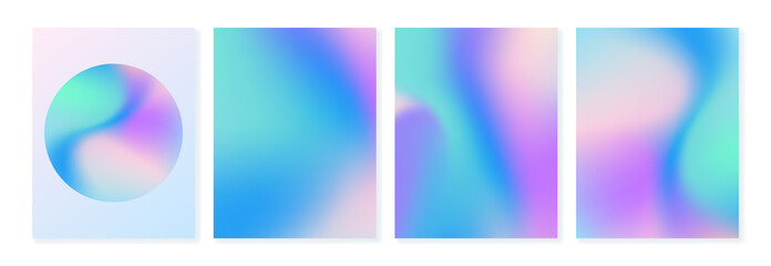 Set of gradient holographic backgrounds. For covers, wallpapers, branding and other projects. Can be used for web and print. - obrazy, fototapety, plakaty