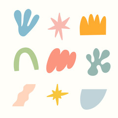 Colorful abstract elements for cards, posters, stationery.Vector illustration collection of different abstract shapes. Abstraction, figures, geometric shapes. Cartoon hand drawn shapes