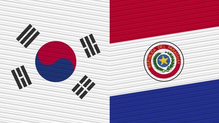 Paraguay and South Korea Flags Together Fabric Texture Illustration Background