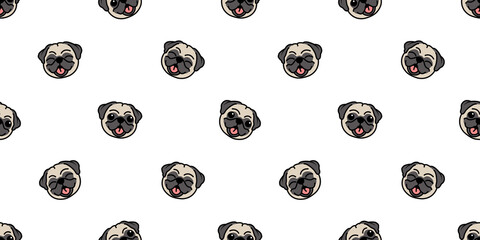 Cute pug dog cartoon seamless pattern, vector illustration.