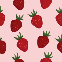 Red strawberry seamless pattern on pink background