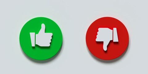 Do and Don't symbols. Thumbs up and thumbs down circle emblems. 3d illustration