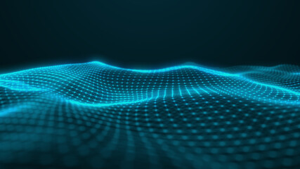 Fototapeta premium Abstract flowing smooth Plexus fractal waves background. Grid, mesh of dots and lines.