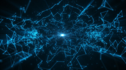 Abstract technology Plexus tunnel background from lines and dots. Space geometrical backdrop