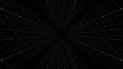 Grid tunnel of dots and lines. Plexus Technology background.