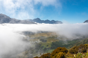 Cloudy view to the Mount Aoraki from Mueller Hut Route, Mount Aoraki National Park in New Zealand
