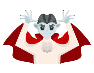 Scary vampire front view. Fictional character in cartoon style