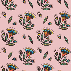 Vector seamless Background pattern With abstract fantasy flowers. Design element for textile. Vector illustration 