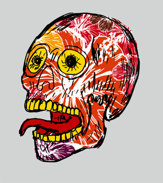 Tattoo tribal skull and hibiscus graphic design vector art