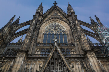 Fototapeta premium Cologne, Germany - June 05, 2021. Facade of the Cathedral Church of Saint Peter, Catholic cathedral in Cologne