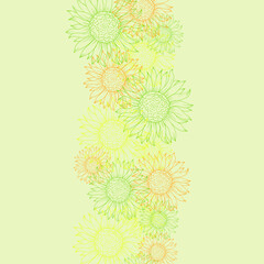 Floral greeting card and invitation template for wedding or birthday anniversary with sunflowers in retro style