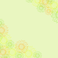 Obraz premium Floral greeting card and invitation template for wedding or birthday anniversary with sunflowers in retro style