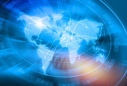 3D illustration of blue global connection background through the whole world