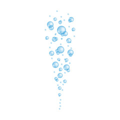 Blue transparent bubbles. Effect of fizzy sparkling water, soap or cleanser foam, aquarium or sea oxygen stream, bath sud. Vector realistic illustration.