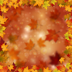 Naklejka na ściany i meble Autumn style blurred vector background with bokeh effect and colorful leaves