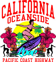 California beach girls graphic design vector art