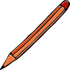 Vector icon of a pencil. In a flat simple style with a black outline. Colorful childish illustration