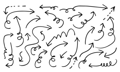 doodle design elements. hand drawn arrows isolated on white background. Vector illustration.