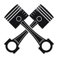 Ремонт двигателя. Automotive piston with connecting rod silhouette. Vector badge for a car workshop.