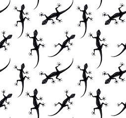 Vector seamless pattern of hand drawn doodle sketch black lizard isolated on white background