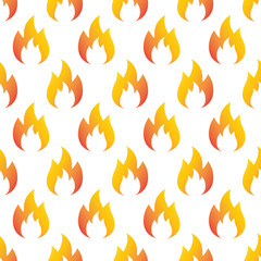 Vector seamless pattern of flat fire flame isolated on white background