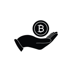 hand holding bitcoin money icon sign