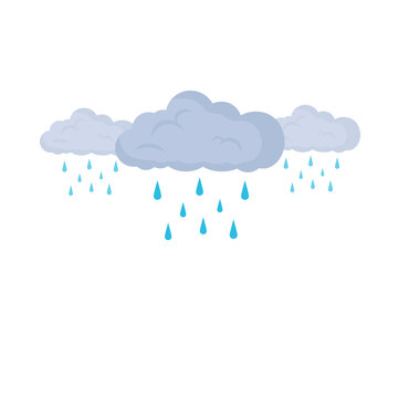Cloud and rain flat design vector illustration isolated on white. Rainy weather forecast