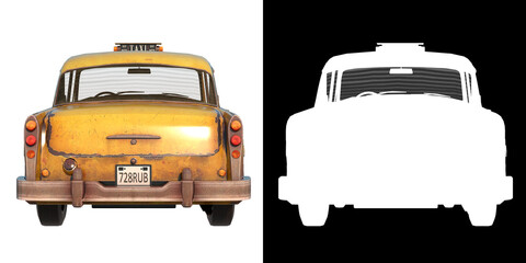 Old Rusty Taxi 1- Back view white background alpha png 3D Rendering Ilustracion 3D