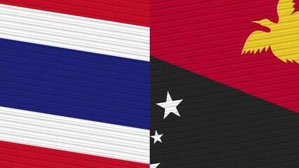 Papua New Guinea and Thailand Flags Together Fabric Texture Illustration Background