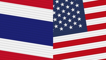 United States of America and Thailand Flags Together Fabric Texture Illustration Background