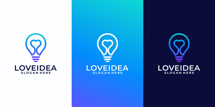 creative love idea with Bulb lamp and heart logo design