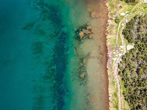 Aerial view of Muratovo lake, Pirin Mountain, Bulgaria © Stoyan Haytov